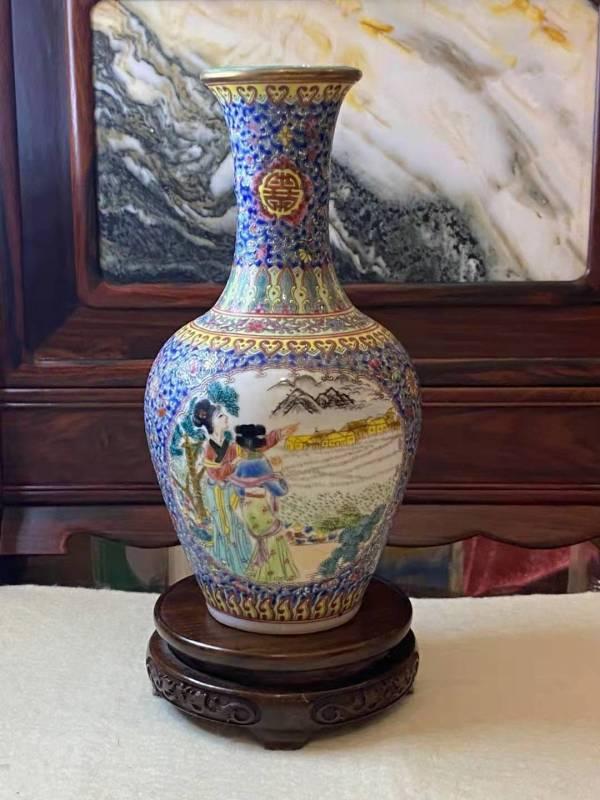 大清康熈年製 中国古美術 粉彩 色絵 合戦図 獣耳付 大型花瓶 壺 蔵出品 