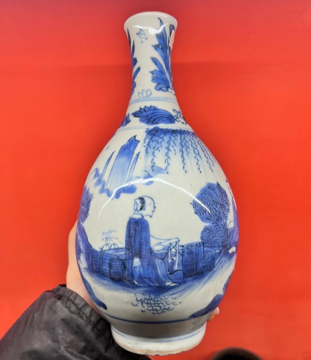 サイズ中国古玩 青花 染付鳳凰紋 花瓶 高約34cm 大清光緒年製 唐物 