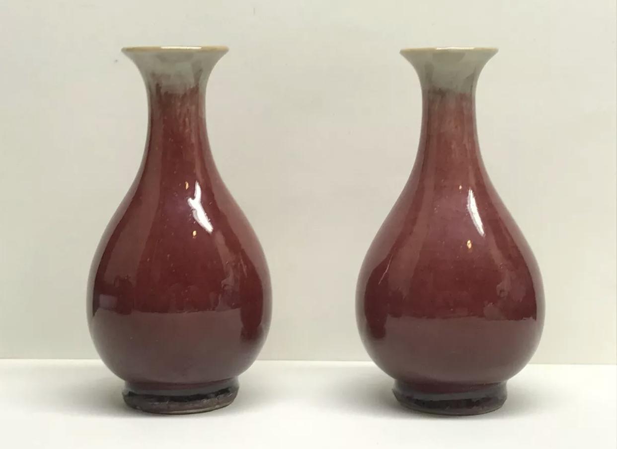 エンタメ/ホビー中国　釉裏紅　魚藻文瓶　壷　高さ約29.5cm　C　R5456B