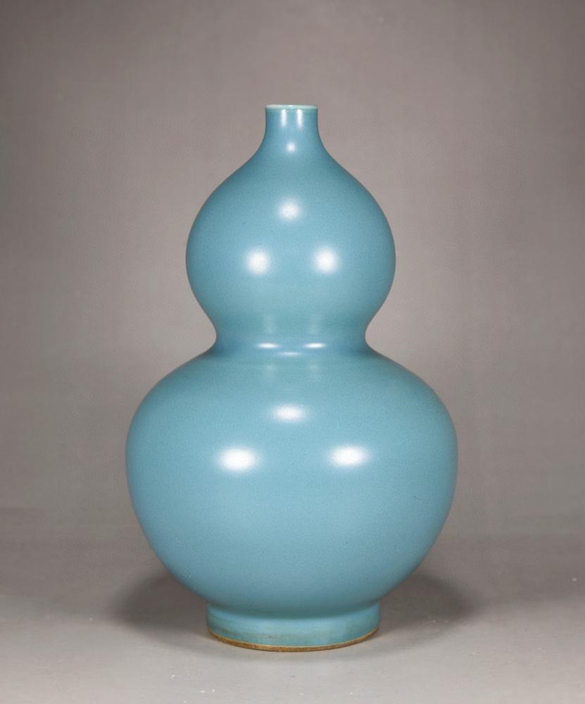 1005中国　藍釉加彩長頸瓶　大清雍正年製銘　送料込み1006