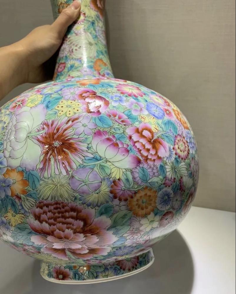 中国 大清乾隆年製款 薄胎 粉彩百花龍文瓶 梅瓶 N 5949C - 工芸品