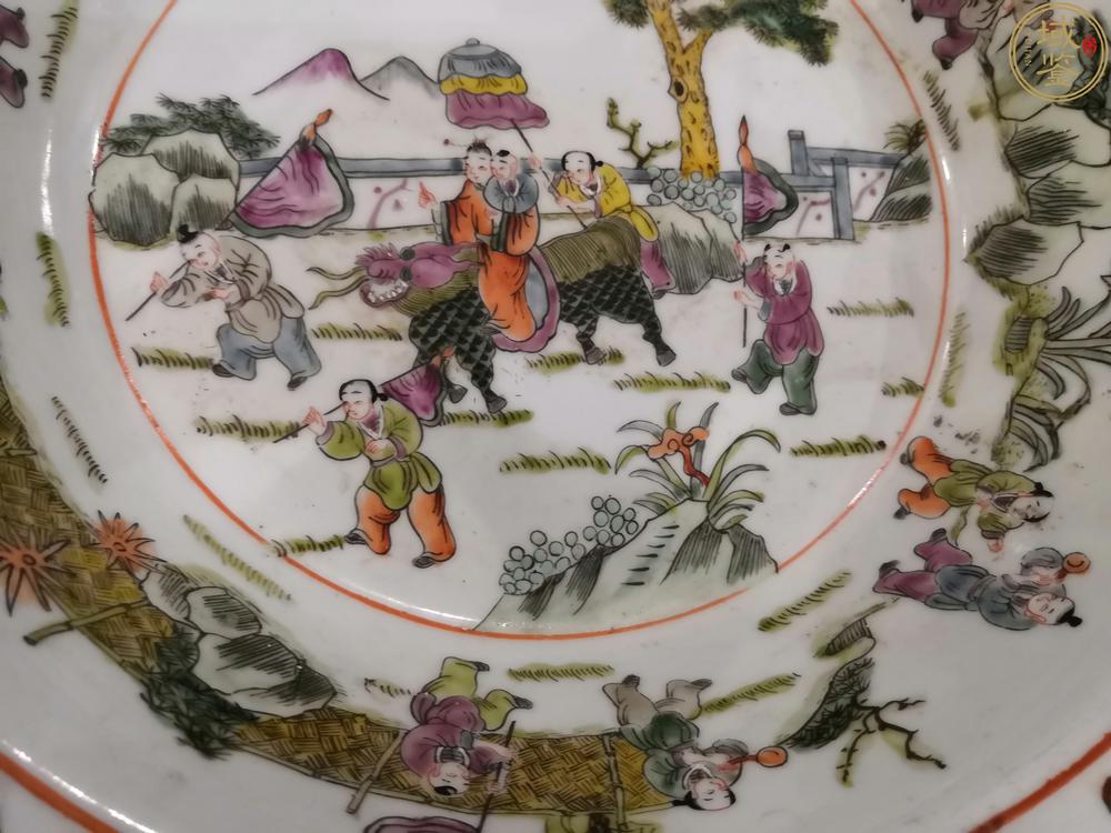 激安単価で 中国古磁 粉彩 手描き 麒麟送子図 如意皿 筆洗 同治年制在 