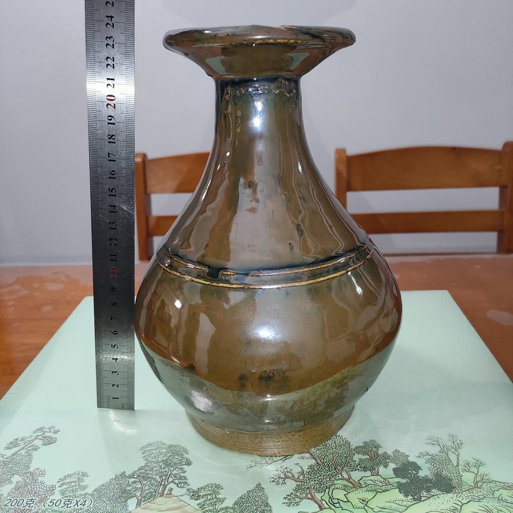 エンタメ/ホビー中国　玳玻釉　玉壷春瓶　花瓶　V　R6393F